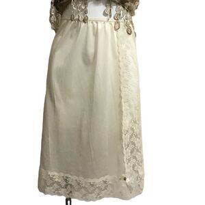 Vintage Sliperfection Ivory Slip Skirt Satin Lace Trim Size Medium